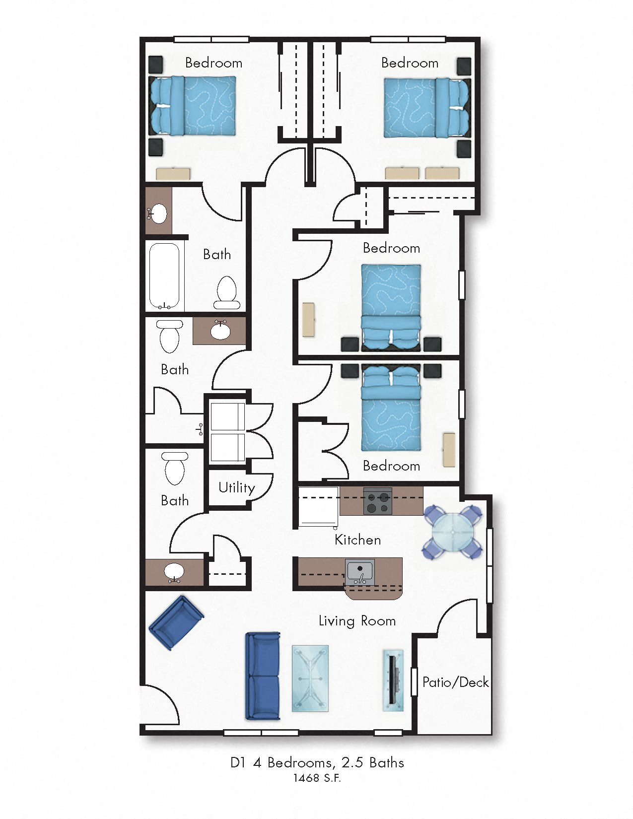 4 Bed 2.5 Bath-2D Floorplan 4 Bed 2.5 Bath-2D Floorplan-East Meadows San Antonio TX